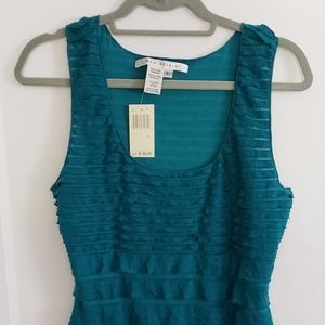 Max Studio Teal Large Sheer Ruffle Tank